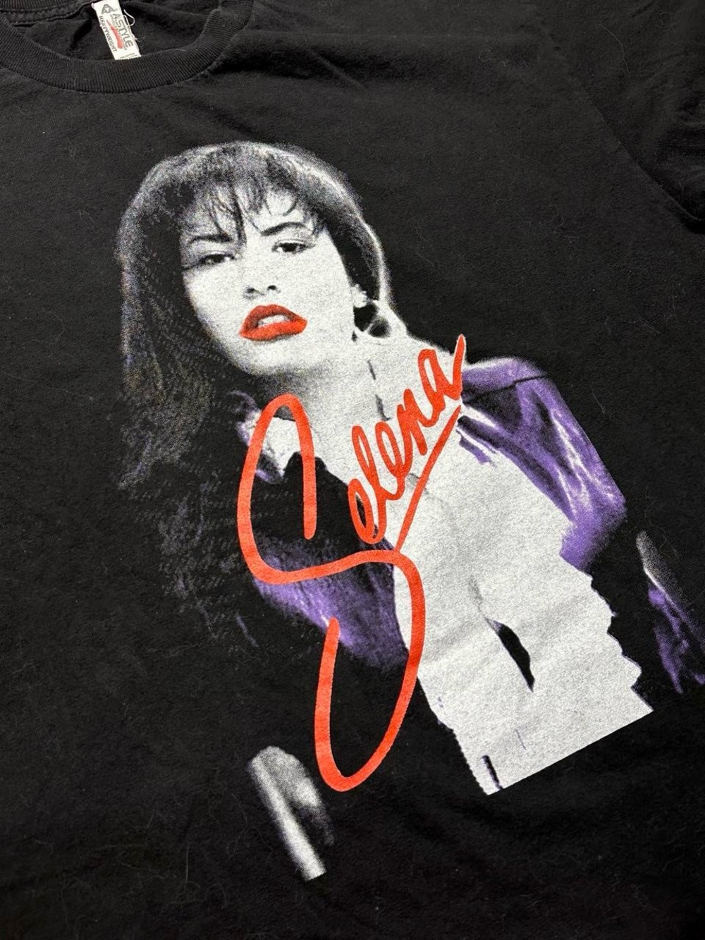 90s Alstyle Selena Graphic Tee - Black with Red & Purple Print